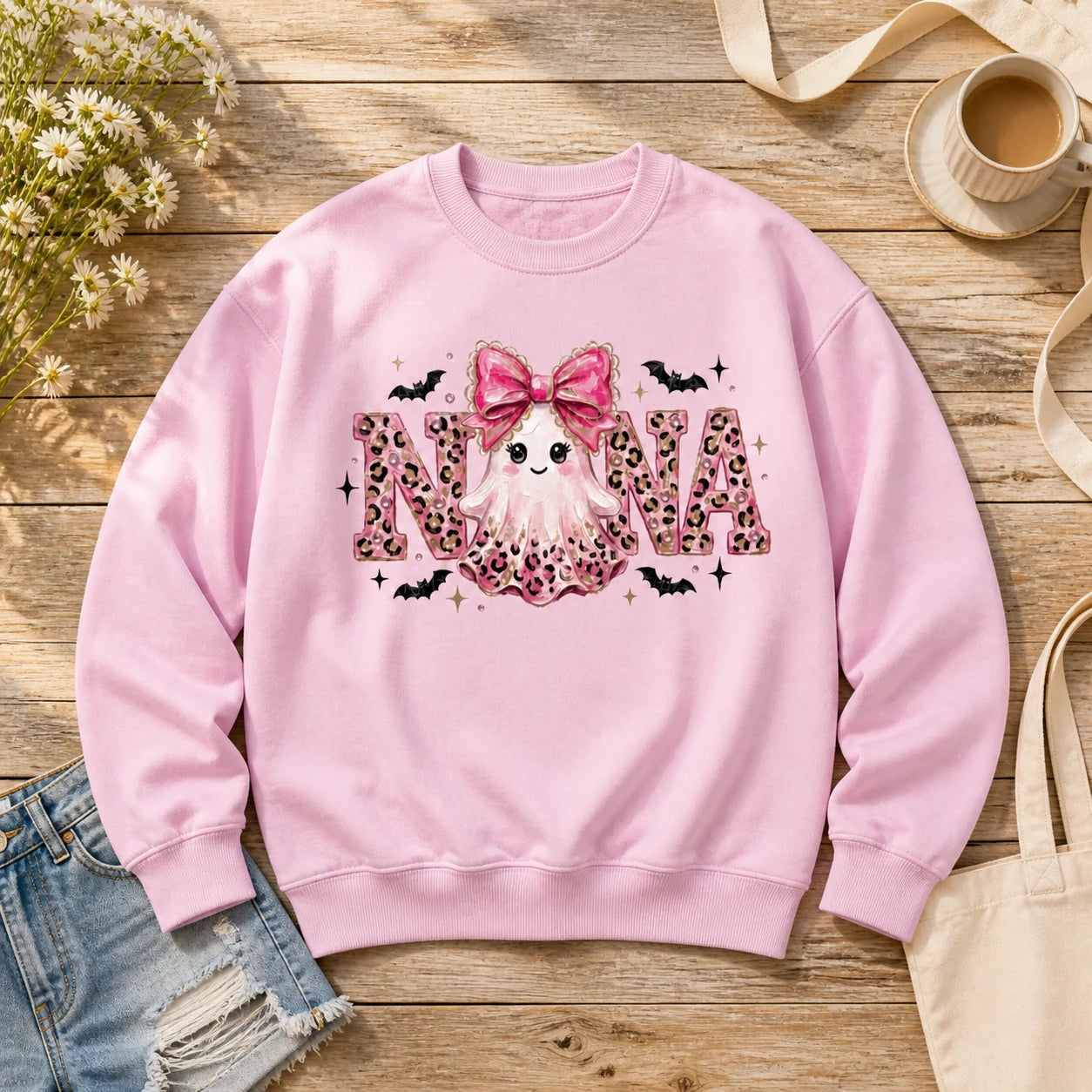 Personalized Halloween Mama Sweatshirt, Custom Family Title Ghost Crewneck, Mama Mimi Gigi Grandma Aunt Abuela Mom Gift