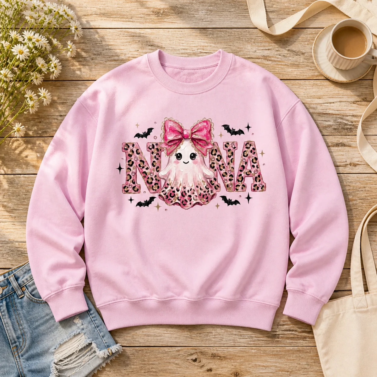 Personalized Halloween Mama Sweatshirt, Custom Family Title Ghost Crewneck, Mama Mimi Gigi Grandma Aunt Abuela Mom Gift