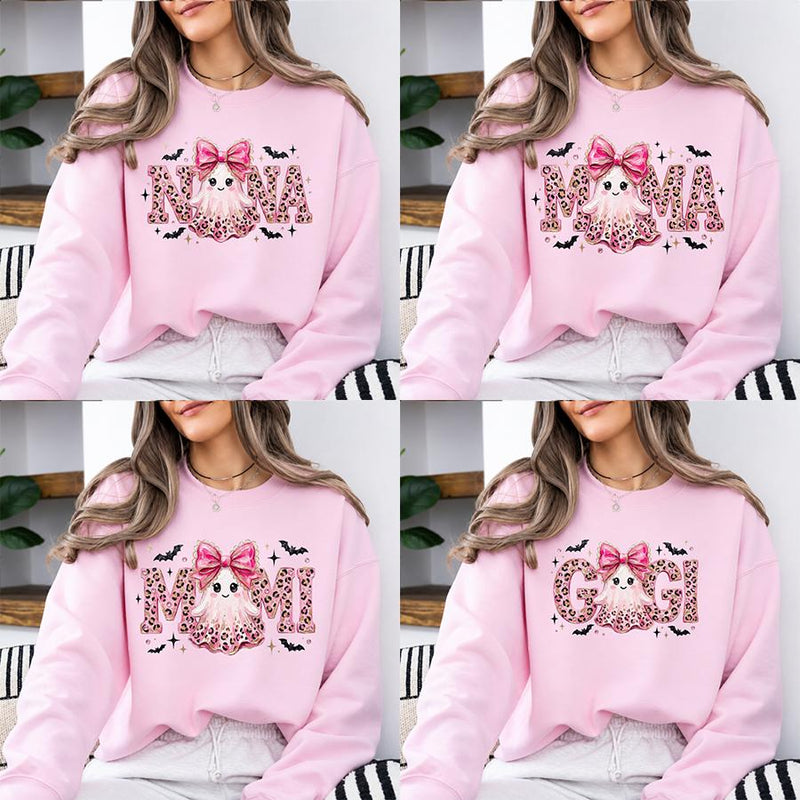 Personalized Halloween Mama Sweatshirt, Custom Family Title Ghost Design, Choose Mama Mimi Gigi Grandma Aunt Abuela Mom, Cute Spooky Season Gift