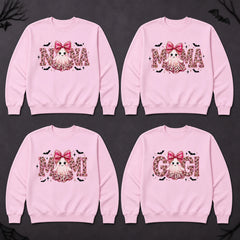 Personalized Halloween Mama Sweatshirt, Custom Family Title Ghost Crewneck, Mama Mimi Gigi Grandma Aunt Abuela Mom Gift