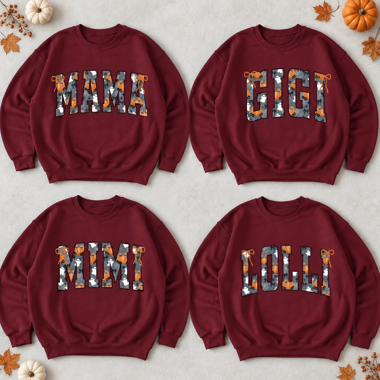 Personalized Halloween Mama Sweatshirt, Custom Choose Your Title Gigi Mimi Nana, Spooky Ghost Pumpkin Fall Gift for Women