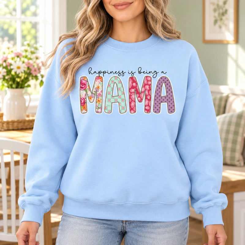 Personalized Happiness Is Being a Grammy Sweatshirt in Light Blue, Custom Choose Your Family Title, Floral Patchwork Letters, Birthday Gift