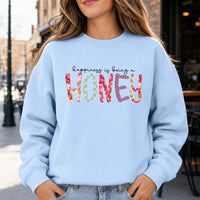 Personalized Happiness Is Being a Grammy Sweatshirt in Light Blue, Custom Choose Your Family Title, Floral Patchwork Letters, Birthday Gift