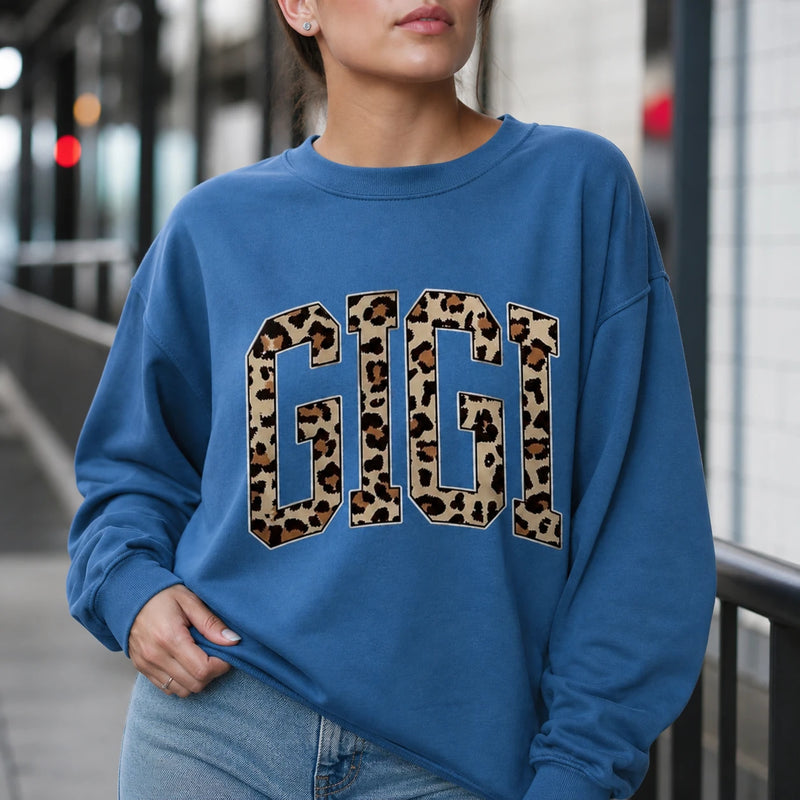 Personalized Leopard Print Mama Sweatshirt, Custom Name Mom Grandma Nana Mimi Gigi Auntie, Mother's Day Gift, Women, Retro Varsity Cheetah Design