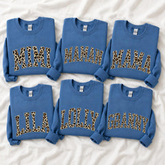 Personalized Leopard Print Mama Sweatshirt, Custom Name Mom Grandma Nana Mimi Gigi Auntie, Mother's Day Gift, Women, Retro Varsity Cheetah Design