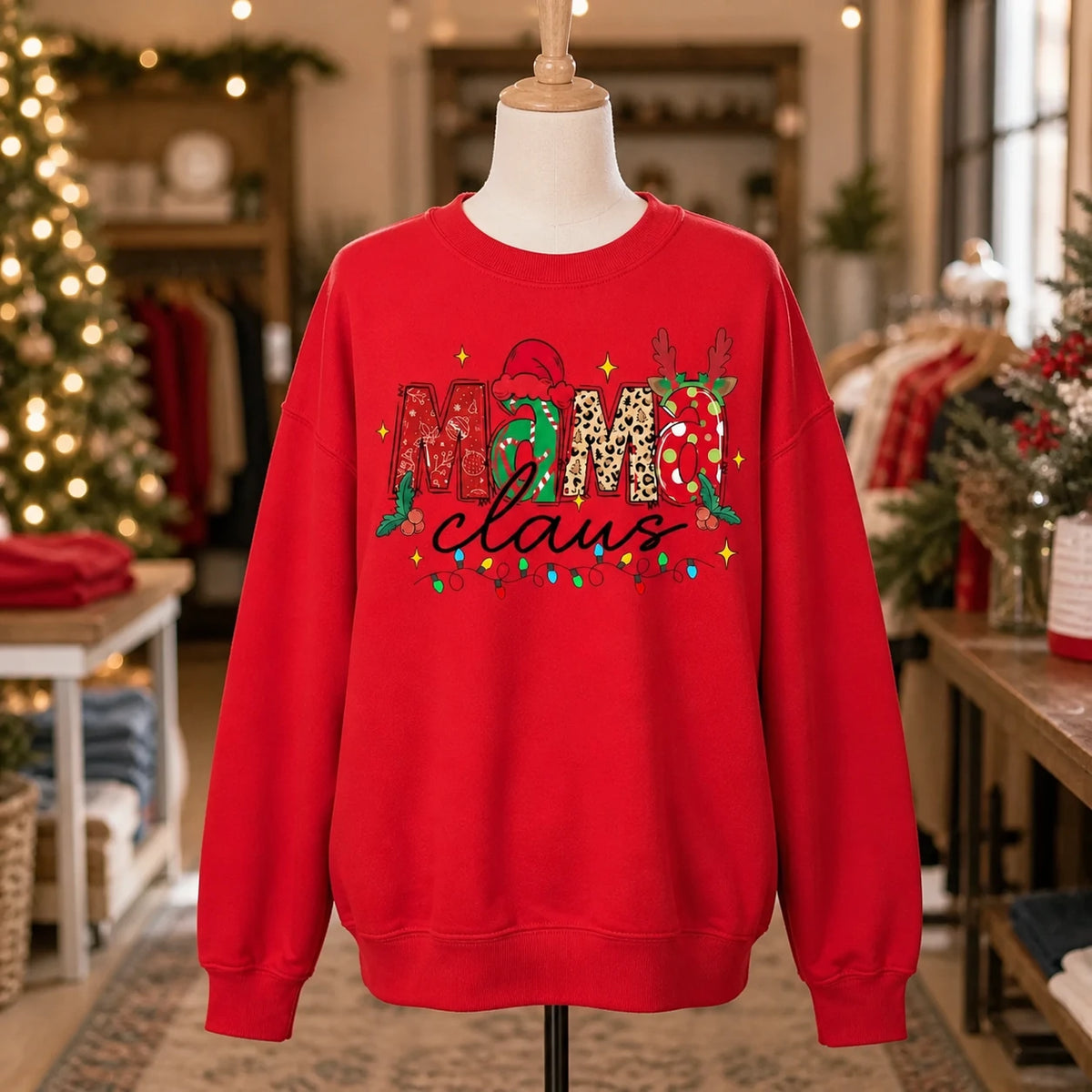 Personalized Mama Claus Sweatshirt, Custom Family Nickname Christmas Crewneck, Santa Reindeer Holiday Gift for Mom Grandma Aunt Wife