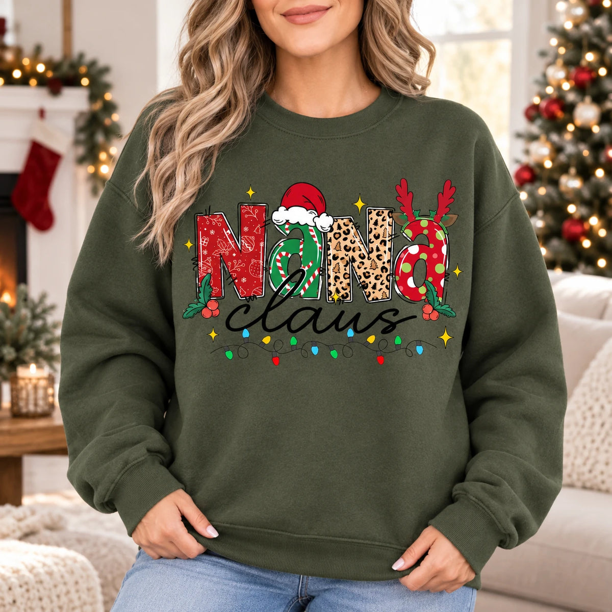 Personalized Mama Claus Sweatshirt, Custom Family Name Christmas Crewneck, Mom Grandma Auntie Holiday Gift