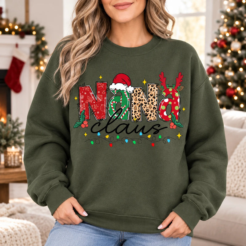 Personalized Mama Claus Sweatshirt, Custom Family Name Christmas Crewneck, Mom Grandma Auntie Holiday Gift