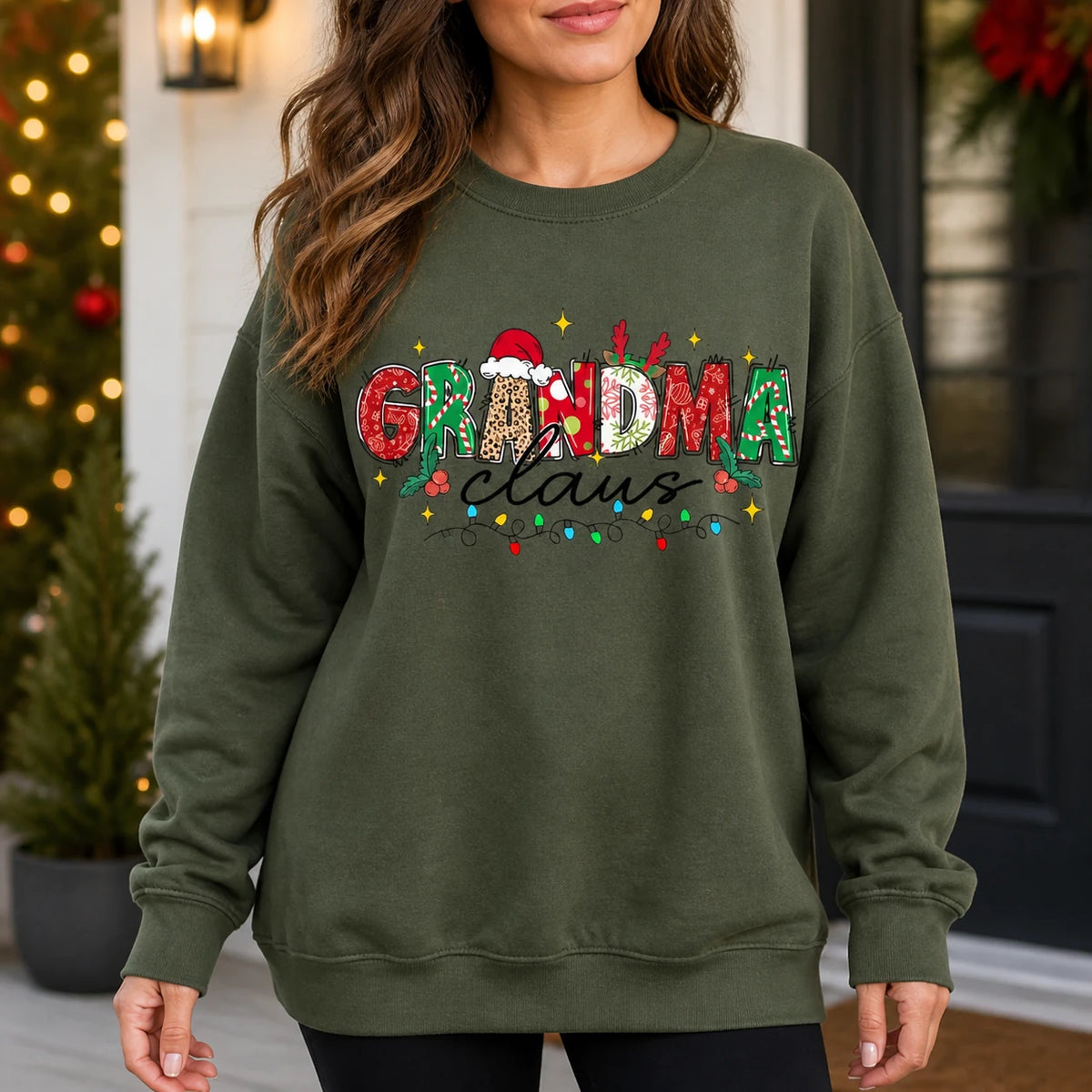 Personalized Mama Claus Sweatshirt, Custom Family Name Christmas Crewneck, Mom Grandma Auntie Holiday Gift