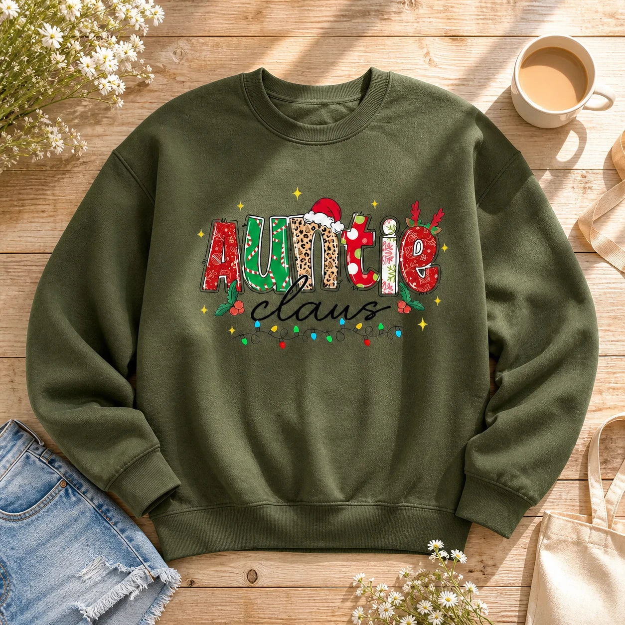 Personalized Mama Claus Sweatshirt, Custom Family Name Christmas Crewneck, Mom Grandma Auntie Holiday Gift