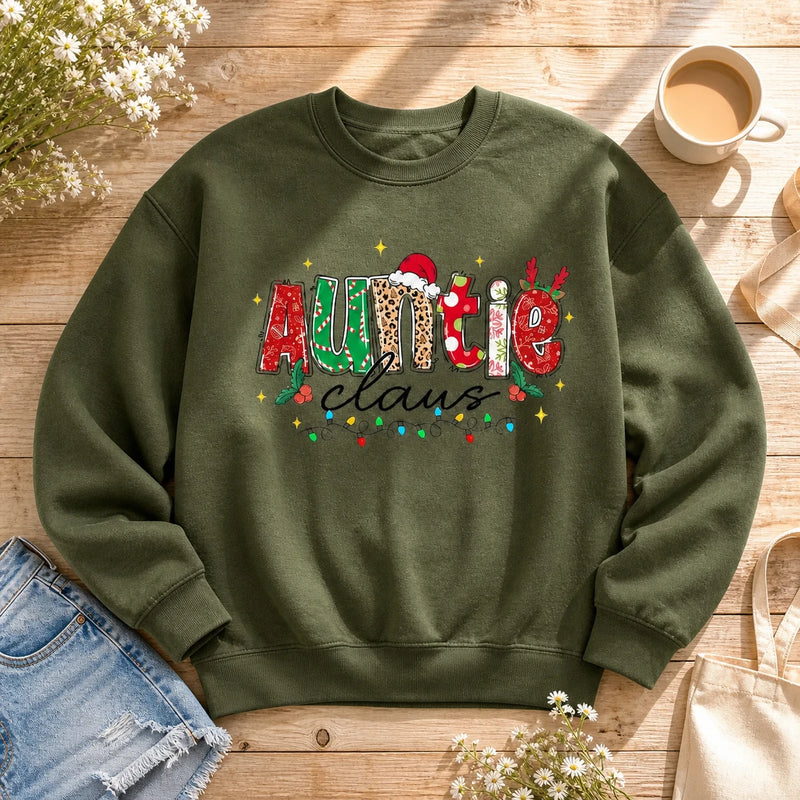 Personalized Mama Claus Sweatshirt, Custom Family Name Christmas Crewneck, Mom Grandma Auntie Holiday Gift