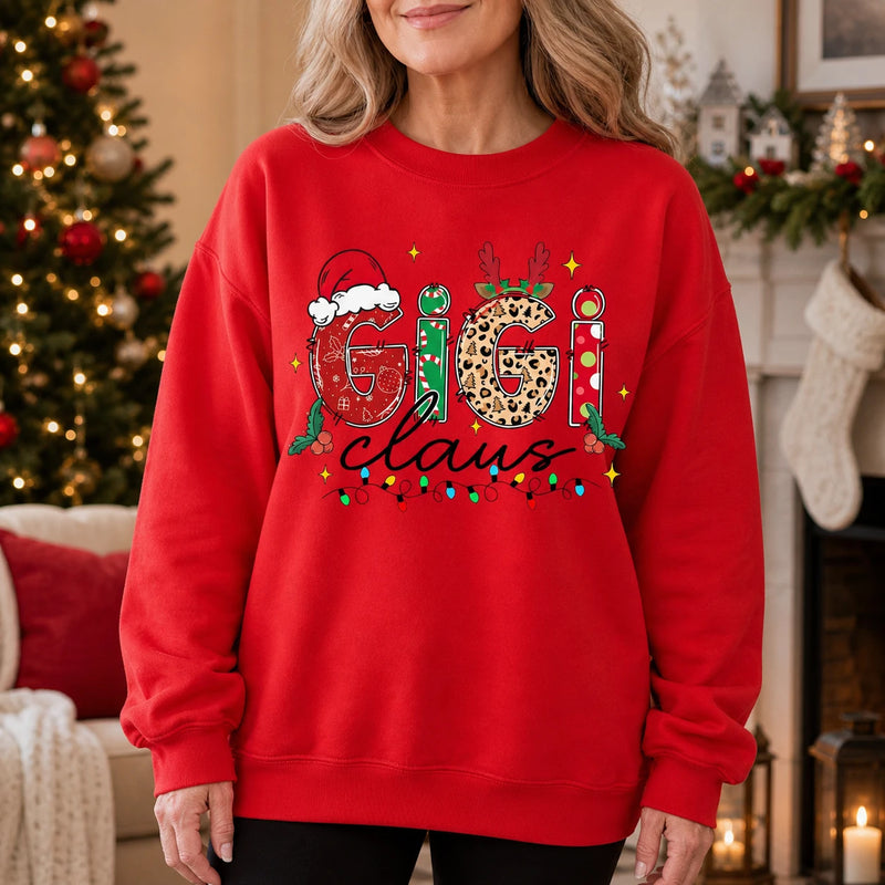 Personalized Mama Claus Sweatshirt, Custom Family Nickname Christmas Crewneck, Santa Reindeer Holiday Gift for Mom Grandma Aunt Wife