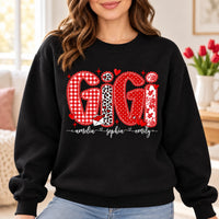 Personalized Mama Grandma Sweatshirt with Kids Names, Custom Nana Mimi Gigi or Aunt Title, Retro Checkered Leopard Hearts, Mother's Day Gift