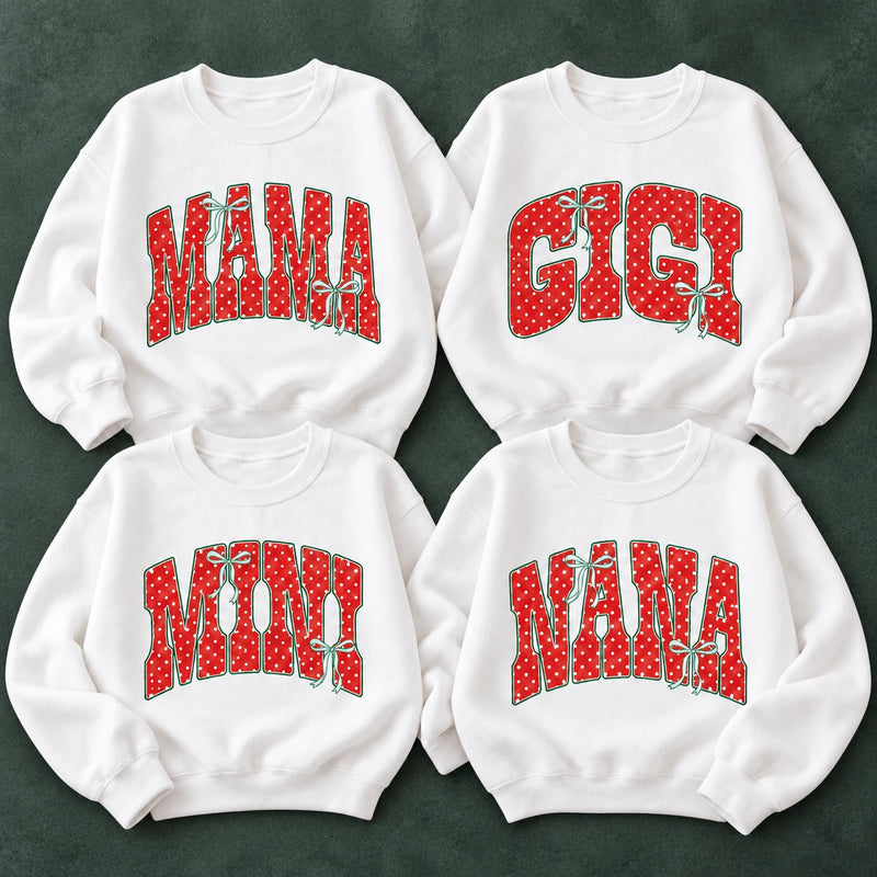 Personalized Mama Nana Sweatshirt, Custom Family Title Coquette Bow, Mom Grandma Gift