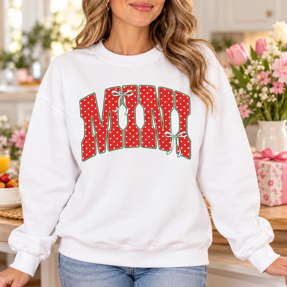 Personalized Mama Nana Sweatshirt, Custom Family Title Coquette Bow, Mom Grandma Gift