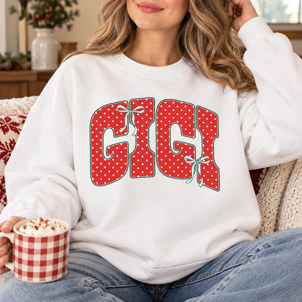 Personalized Mama Nana Sweatshirt, Custom Family Title Coquette Bow, Mom Grandma Gift