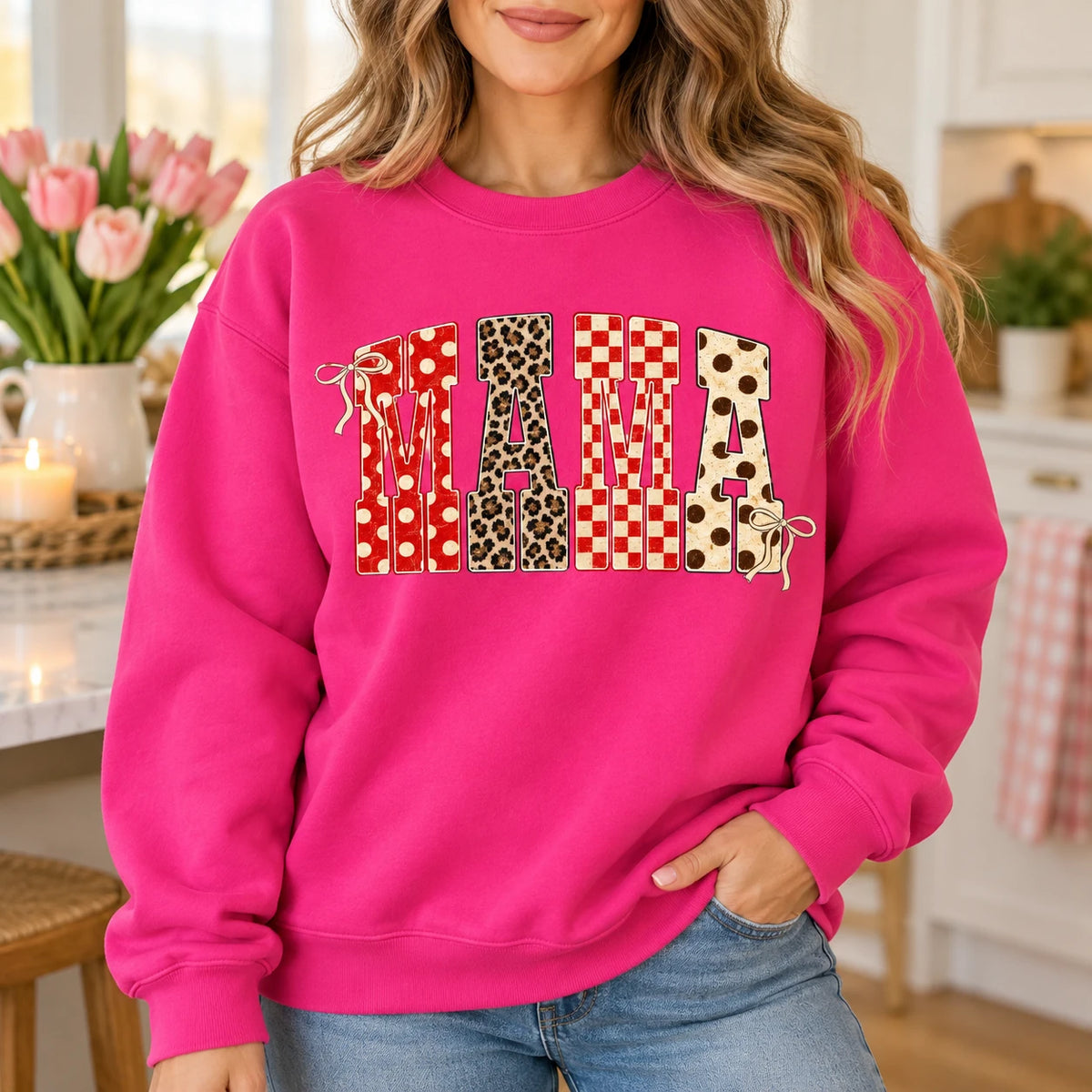 Personalized Mama Sweatshirt Custom Family Title Coquette Bow Mom Grandma Aunt Abuela Gift
