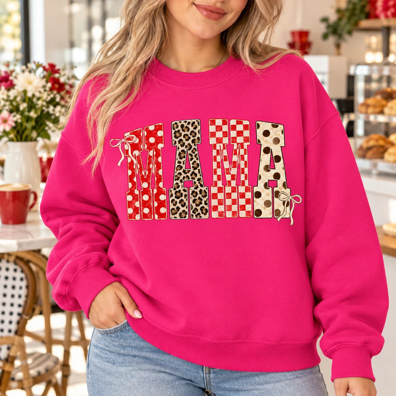 Personalized Mama Sweatshirt Custom Family Title Coquette Bow Mom Grandma Aunt Abuela Gift