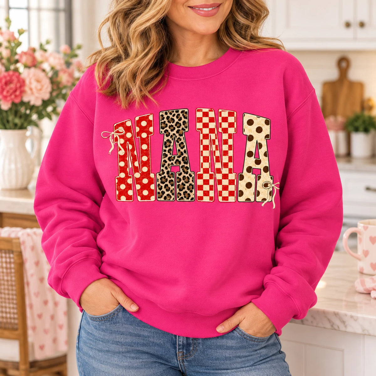 Personalized Mama Sweatshirt Custom Family Title Coquette Bow Mom Grandma Aunt Abuela Gift