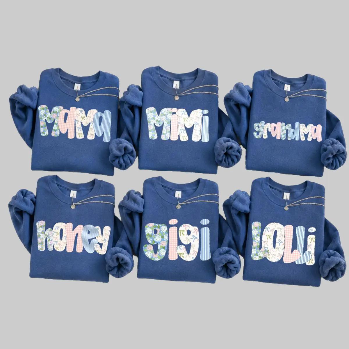Personalized Mama Sweatshirt, Patchwork Bow Name