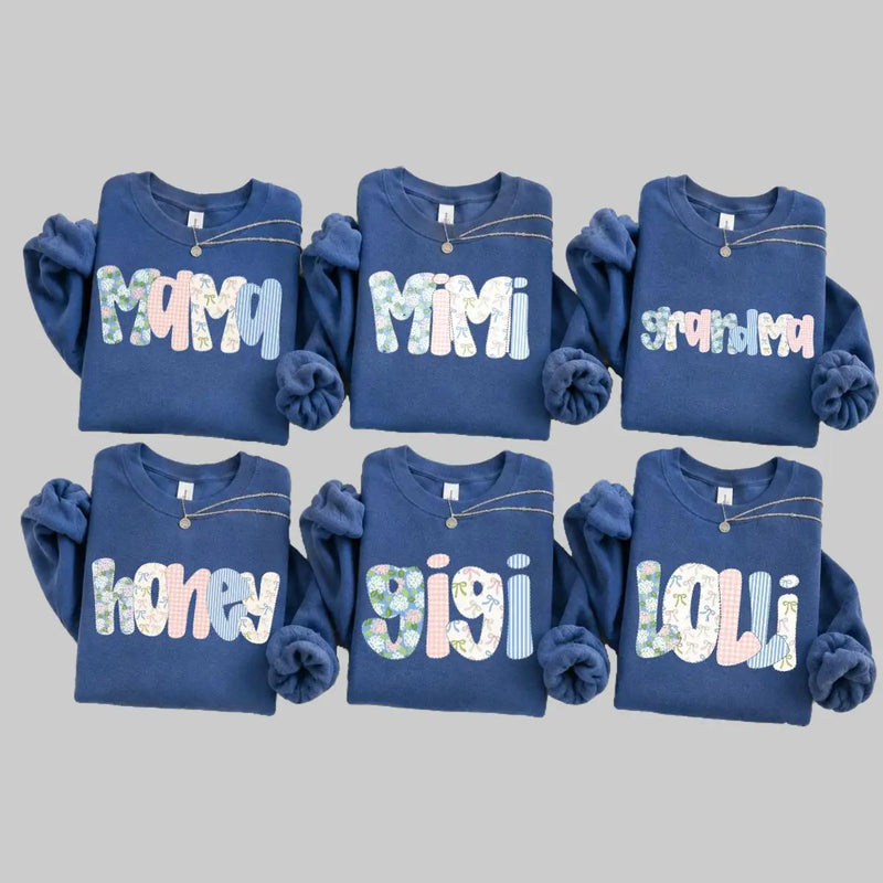 Personalized Mama Sweatshirt, Patchwork Bow Name