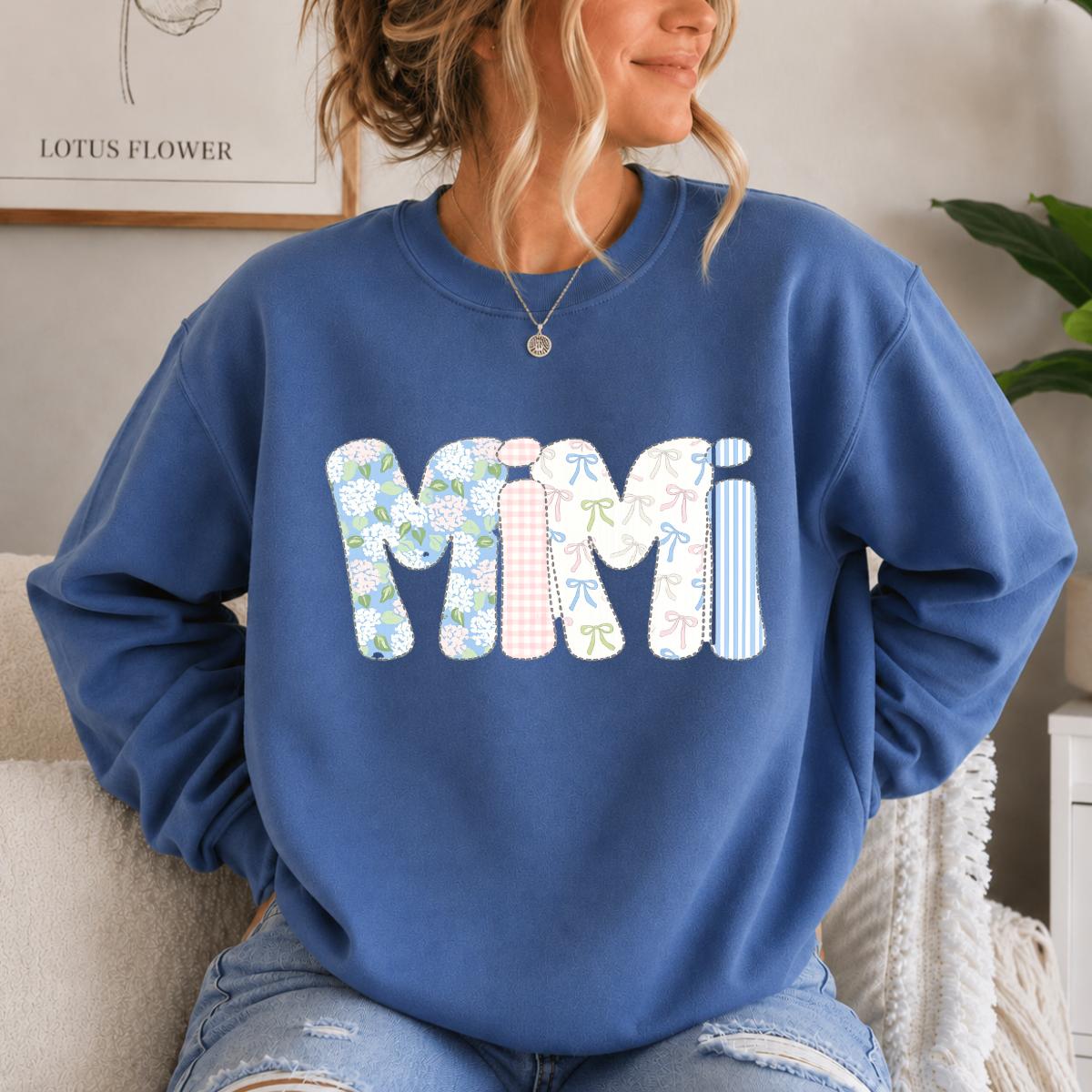 Personalized Mama Sweatshirt, Patchwork Bow Name