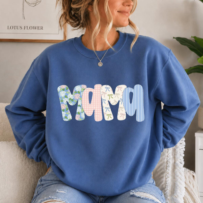 Personalized Mama Sweatshirt, Patchwork Bow Name