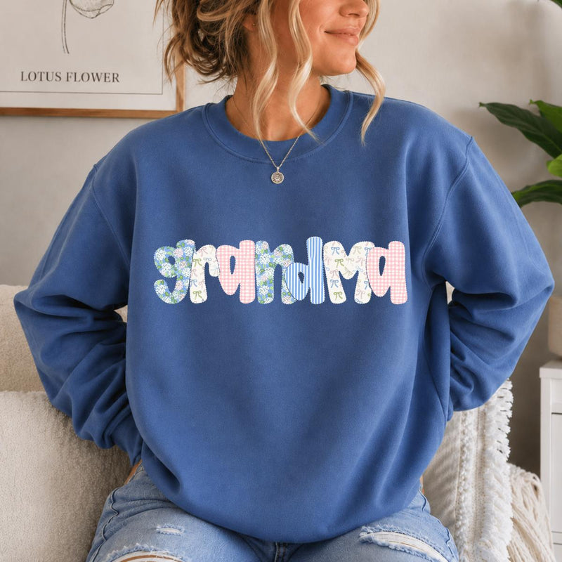 Personalized Mama Sweatshirt, Patchwork Bow Name