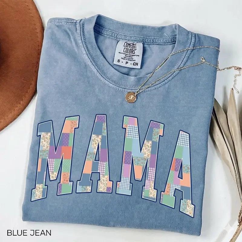 Personalized Mama T-Shirt MAMA Auntie Gigi Mimi Nana Grammy Mother's Day Gift Women Patchwork Floral