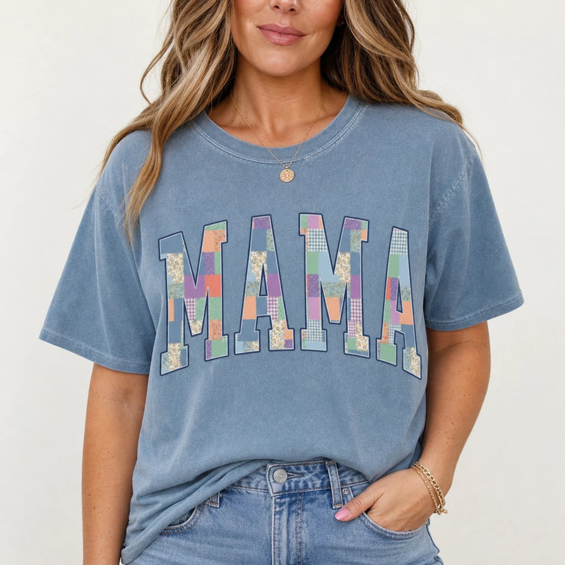 Personalized Mama T-Shirt MAMA Auntie Gigi Mimi Nana Grammy Mother's Day Gift Women Patchwork Floral