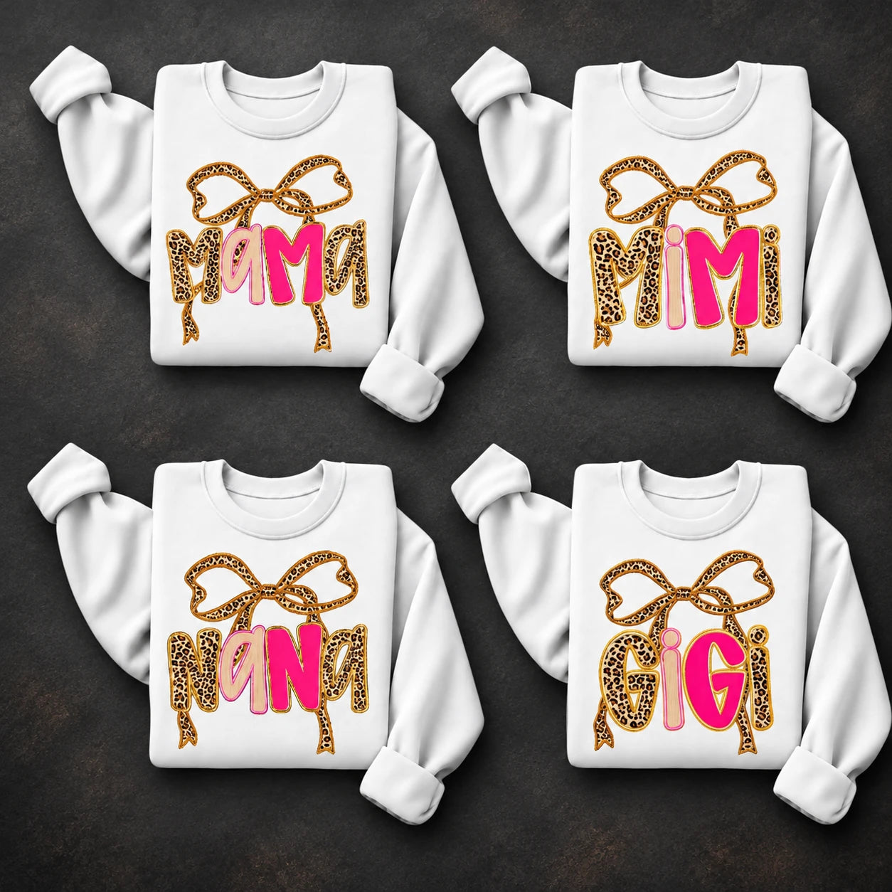 Personalized Mom Grandma Auntie Title Leopard Coquette Bow Sweatshirt, Retro Pink Mother’s Day Gift