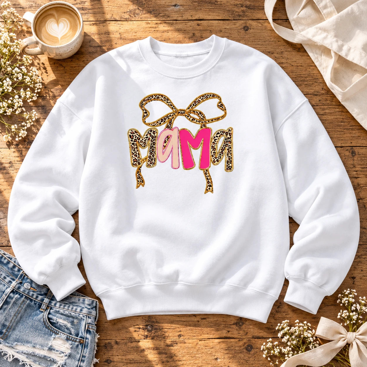 Personalized Mom Grandma Auntie Title Leopard Coquette Bow Sweatshirt, Retro Pink Mother’s Day Gift