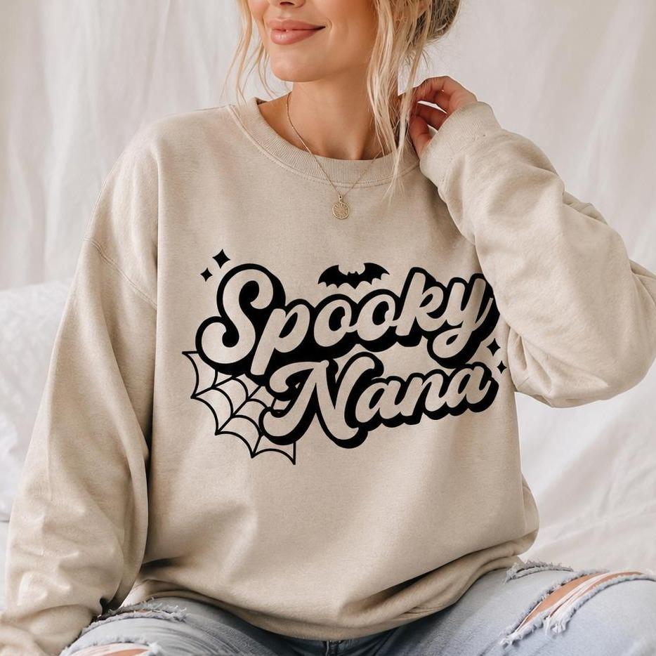 Personalized Spooky Grandma Sweatshirt Custom Nana Nickname Retro Halloween Women Cute Family Design