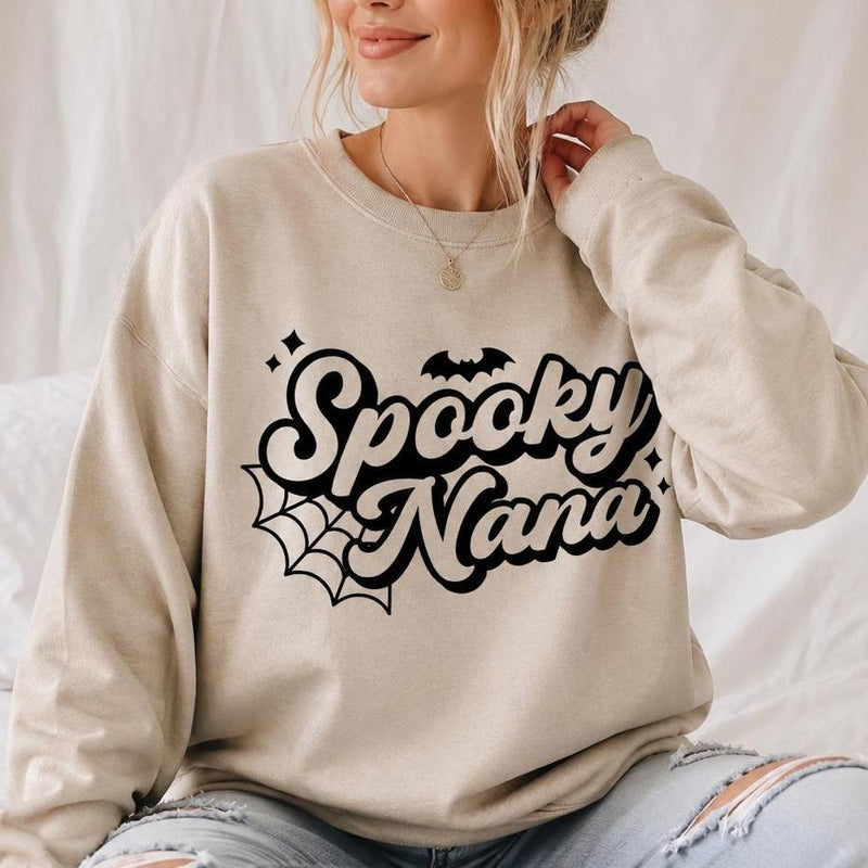 Personalized Spooky Grandma Sweatshirt Custom Nana Nickname Retro Halloween Women Cute Family Design