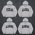 Personalized State Name Hoodie, Custom Retro Collegiate Varsity State Pride Pullover, Hometown Travel Souvenir Gift