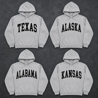 Personalized State Name Hoodie, Custom Retro Collegiate Varsity State Pride Pullover, Hometown Travel Souvenir Gift