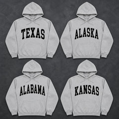 Personalized State Name Hoodie, Custom Retro Collegiate Varsity State Pride Pullover, Hometown Travel Souvenir Gift