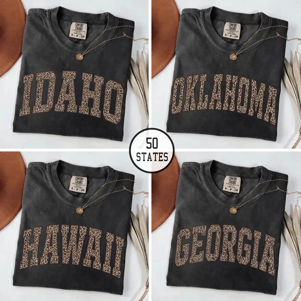 Personalized State Shirt, 50 States Leopard Print Tee