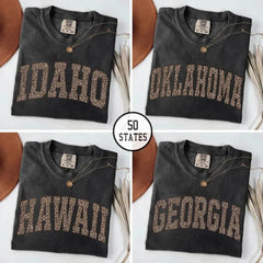 Personalized State Shirt, 50 States Leopard Print Tee
