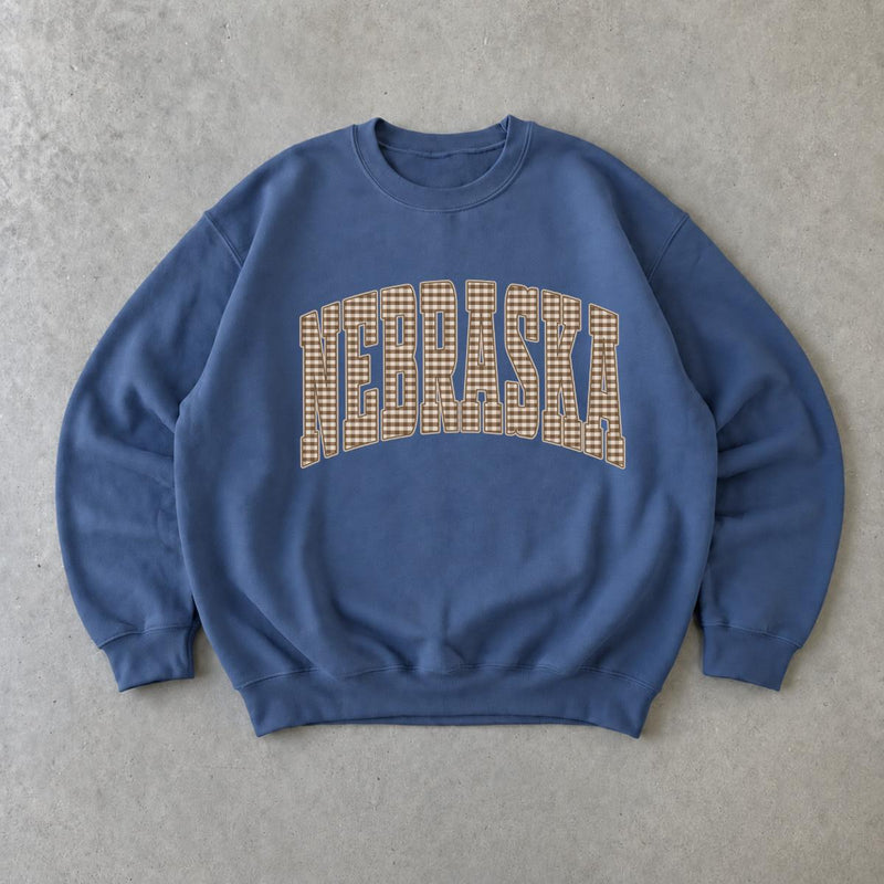 Personalized State Sweatshirt, Custom Choose Your State Gingham Varsity, Hometown Pride Gift for Women Men