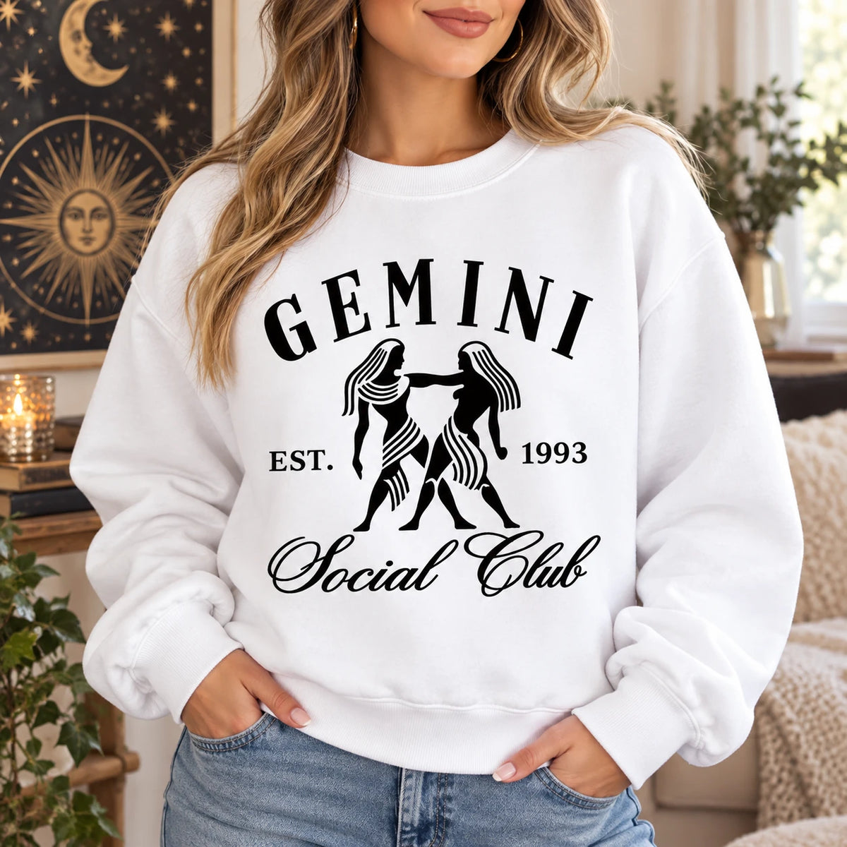 Personalized Vintage Zodiac Social Club Sweatshirt, Custom EST Birth Year or No EST, Retro Celestial Astrology Birthday Gift
