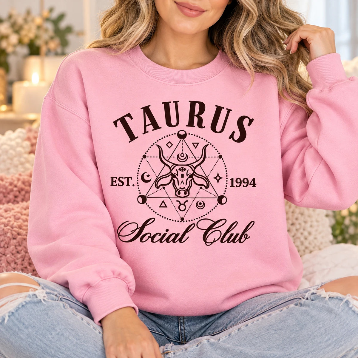 Personalized Vintage Zodiac Social Club Sweatshirt, Custom EST Birth Year or No EST, Retro Celestial Astrology Birthday Gift