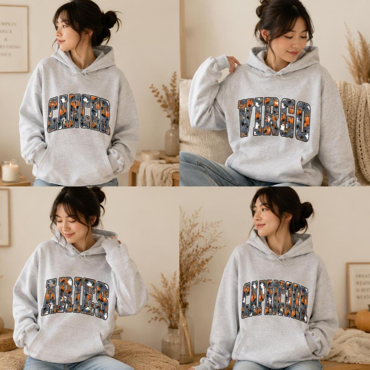 Personalized Zodiac Halloween Hoodie, Custom Choose Your Sign, Spooky Season Astrology Gift