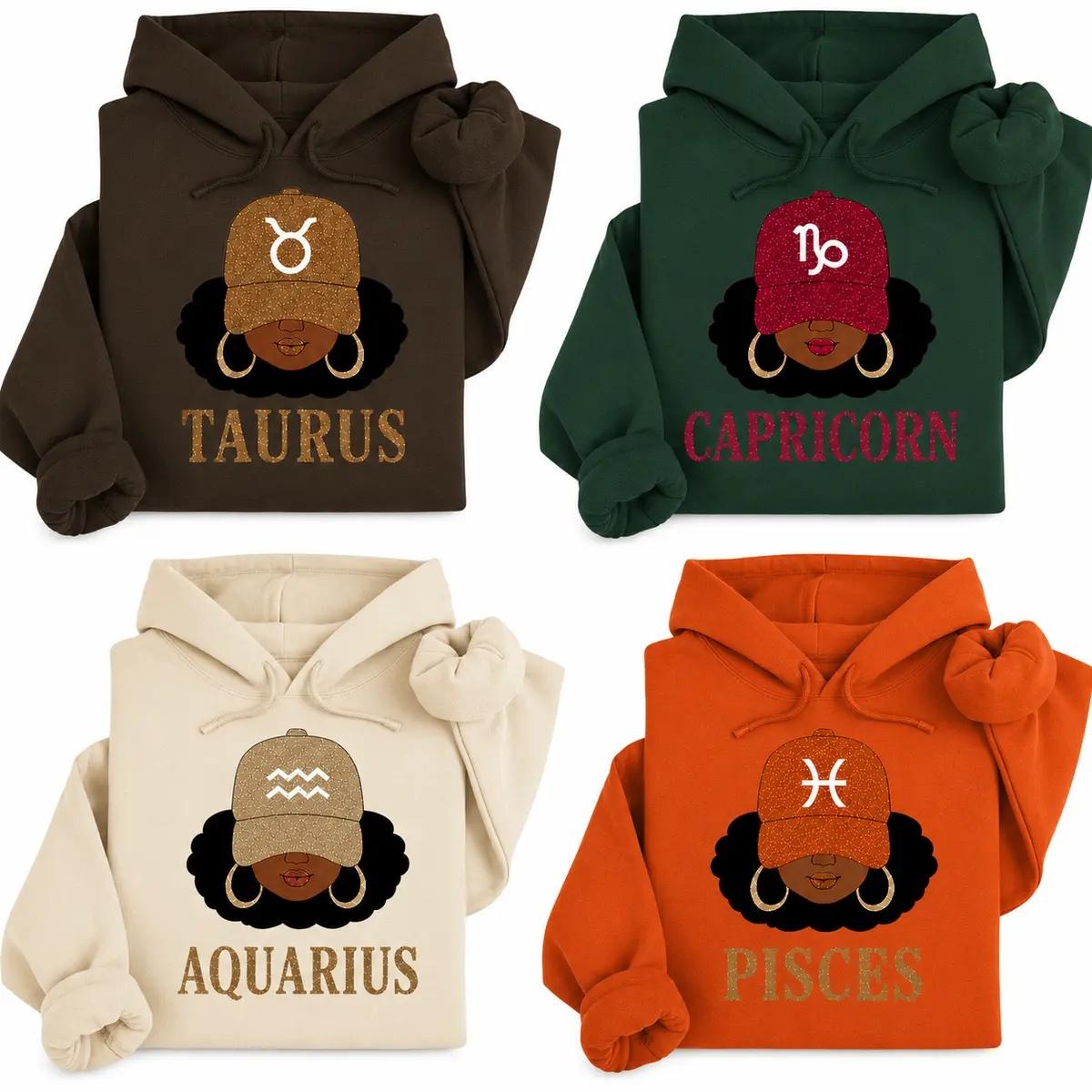 Personalized Zodiac Hoodie, Afro Melanin Queen Astrology