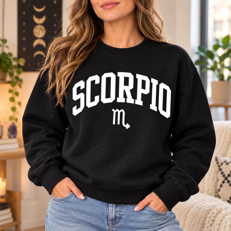 Personalized Zodiac Sweatshirt, 12 Horoscope Signs, Retro Varsity Astrology, Celestial Birthday Gift