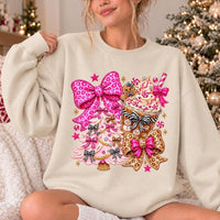 Pink Christmas Bow Gingerbread Cocoa Sweatshirt, Coquette Holiday Women Cute Y2K Design
