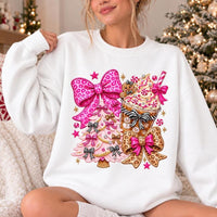 Pink Christmas Bow Gingerbread Cocoa Sweatshirt, Coquette Holiday Women Cute Y2K Design