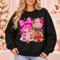 Pink Christmas Bow Sweatshirt with Gingerbread, Cocoa and Coquette Y2K Motifs