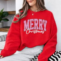 Pink Christmas Sweatshirt Merry Christmas Glitter Holiday Winter Women Cute Varsity