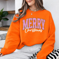 Pink Christmas Sweatshirt Merry Christmas Glitter Holiday Winter Women Cute Varsity
